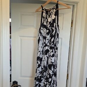 White House Black Market Black and White Halter Maxi Sundress